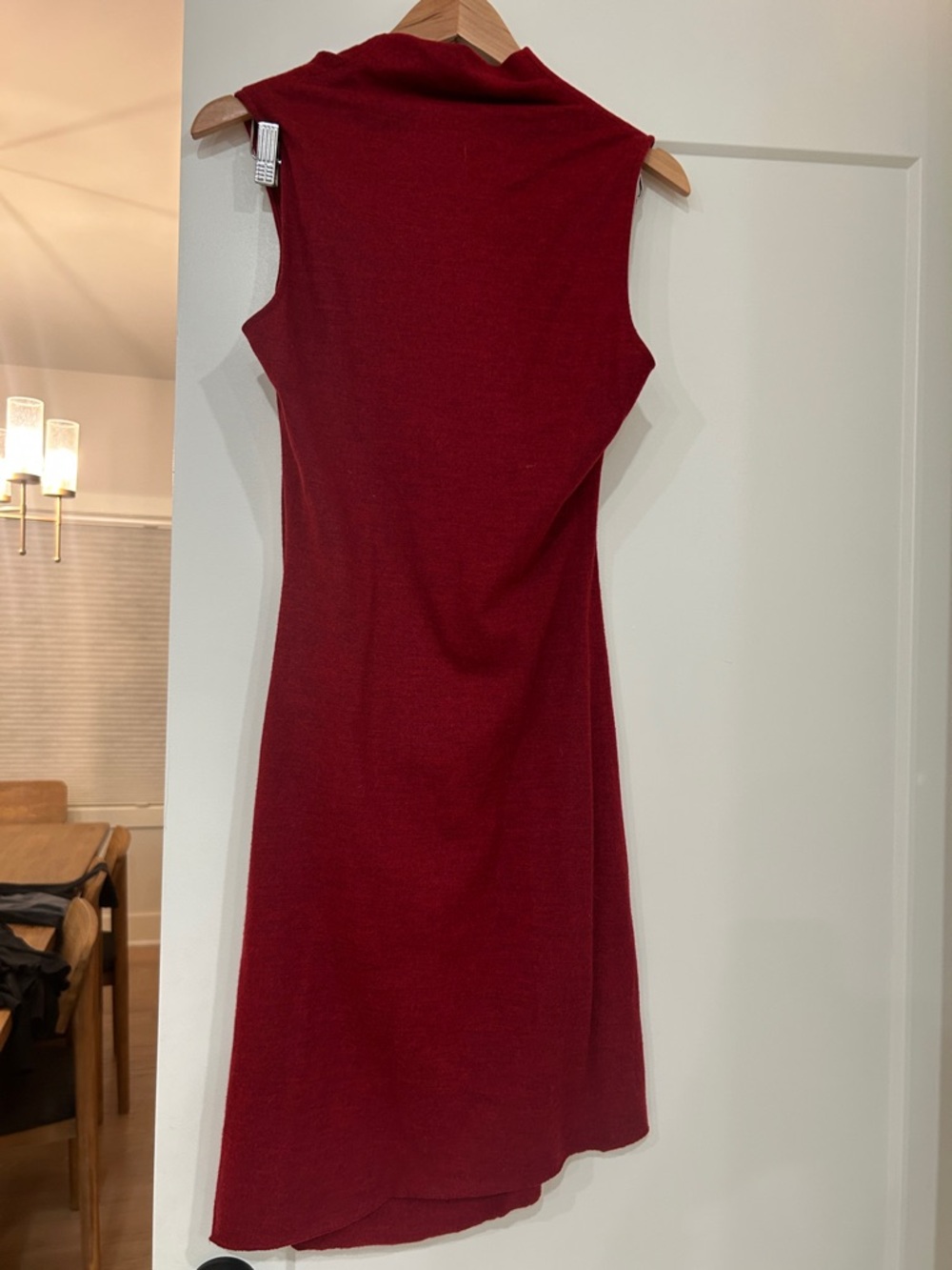 Helmut Lang Sleeveless Draped Midi wool Dress in Deep Red - Picture 2 of 8